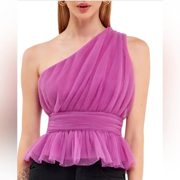 Endless Rose One Shoulder Textured Tulle Top - Picture 8 of 15